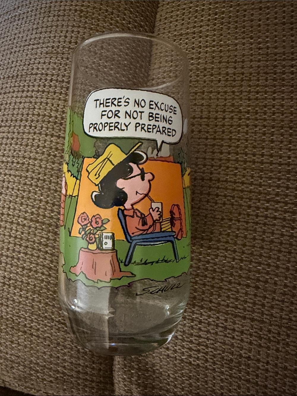 McDonald’s Glass-Camp Snoopy Peanuts “There's No Excuse For Not Being Prepared”